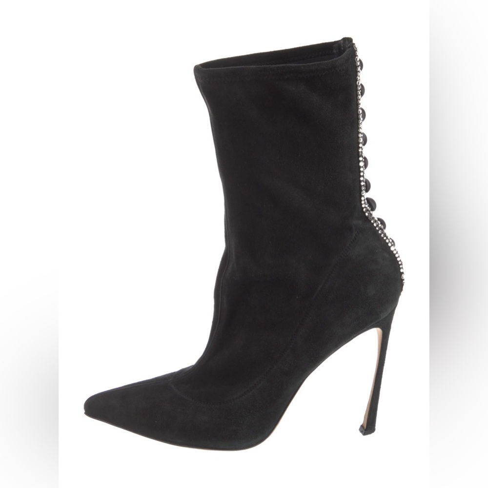 Sergio Rossi Elegant Black Stiletto Boots with Silver Trim